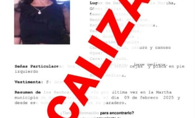 Localiza Fiscalía Noroeste en Ignacio Zaragoza a mujer de 66 años con reporte de ausencia