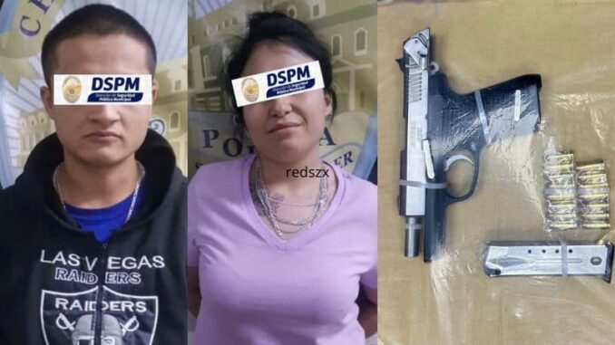 Detienen a pareja con arma de fuego, cartuchos y 61 bolsas de cristal en el Centro 