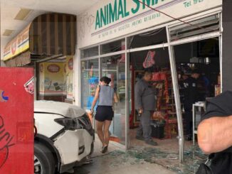Conductora al estacionarse termina dentro de un local en plaza Vallarta
