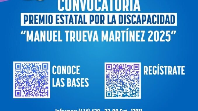 Lanzan convocatoria del Premio Estatal por la Discapacidad “Manuel Trueva Martínez 2025”