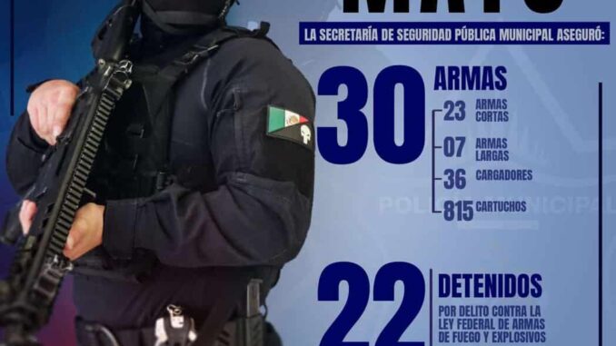 Retiran de las calles 30 armas de fuego durante mayo