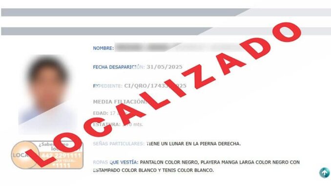Localiza Fiscalía en Chihuahua a joven con reporte de desaparición en Querétaro