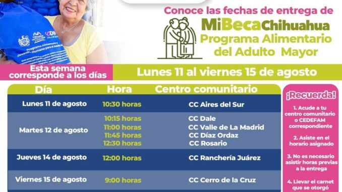 Acude por tu paquete alimentario del PAAM del 11 al 15 de agosto