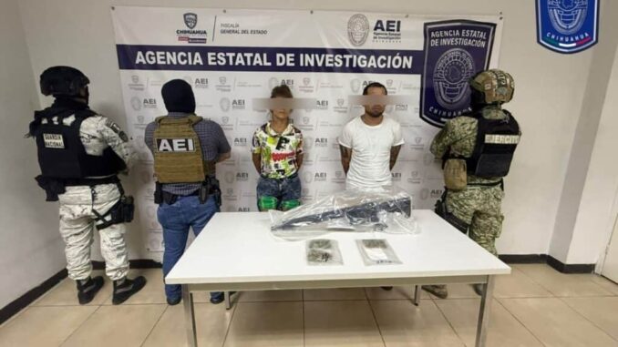 Detiene AEI a pareja con marihuana y arma de fuego en Cd. Juárez