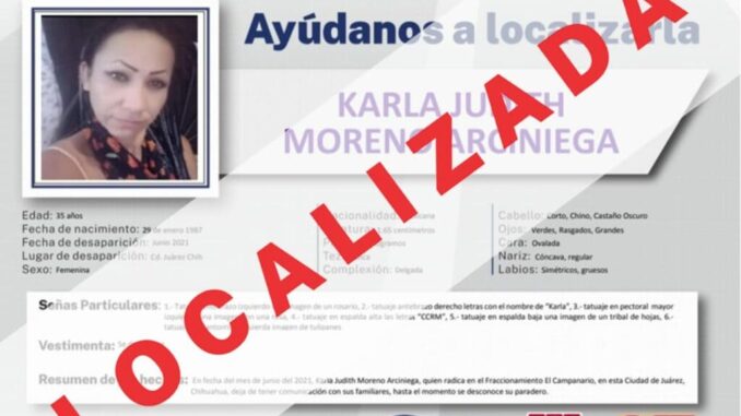 Localiza FEM a mujer que estaba ausente desde el 2021 en Ciudad Juárez