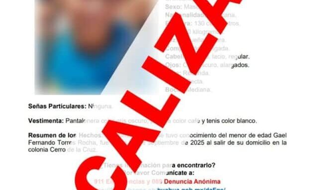 Localizan a niño que se ausentó ayer jueves en la colonia Cerro de la Cruz