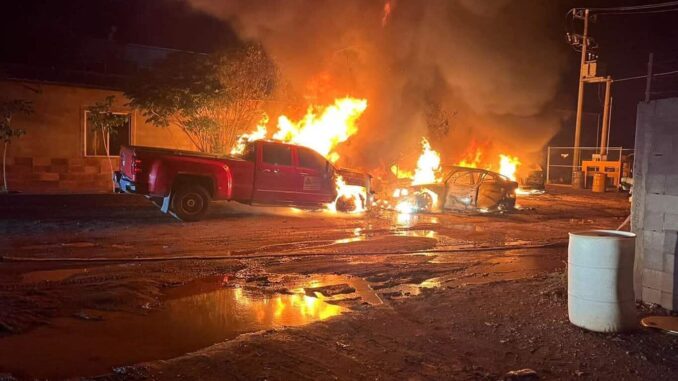 Violencia en Aldama: joven baleado y cuatro vehículos incendiados en la madrugada