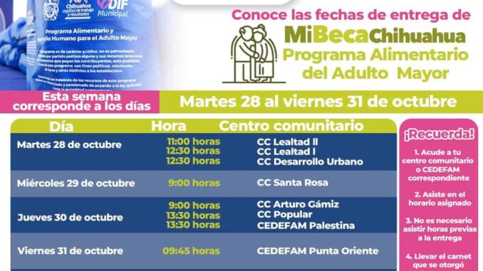 Estos son los lugares para acudir por tu apoyo PAAM del DIF Municipal del 28 al 31 de octubre