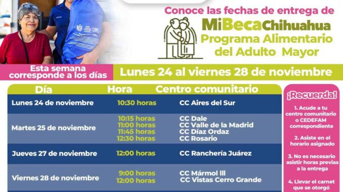 Informa DIF Municipal dónde acudir por tu apoyo PAAM del 24 al 28 de noviembre