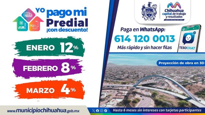 Aprovecha descuento del 12% en el Predial, a partir del viernes 2 de enero