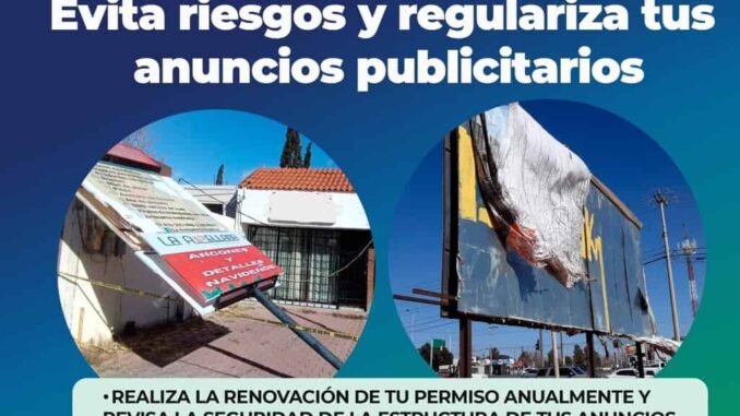 Gobierno Municipal llama a propietarios a poner en regla sus anuncios publicitarios y prevenir sanciones