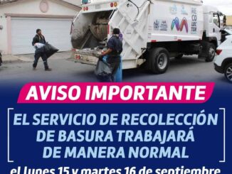 Personal de recolección de residuos trabajará de forma regular el 15 y 16 de septiembre