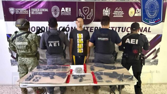 Aseguran cinco armas de fuego y marihuana a detenido en la colonia Felipe Ángeles