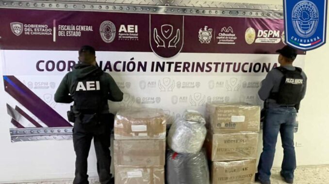 Aseguran AEI y DSPM casi 93 kilogramos de mariguana en la carretera libre a Cd. Juárez