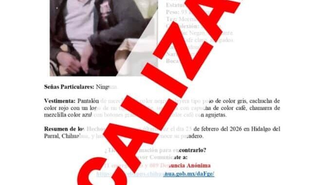 Localiza FGE en Durango, a masculino con reporte de ausencia en Parral