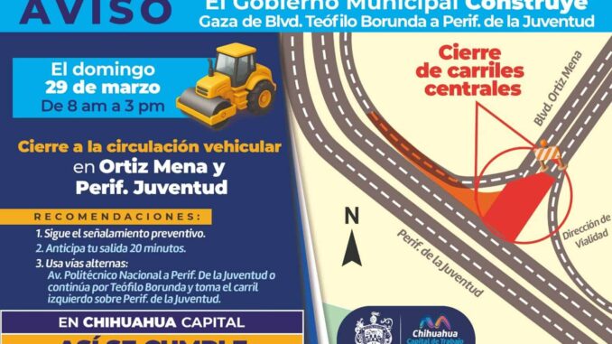 Habrá cierre en el Ortiz Mena a la altura del Juventud por continuación de modernización de la línea de agua potable