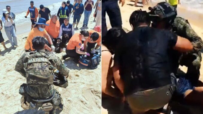 Marina rescata a una persona en playa El Malecón, en San Felipe, Baja California
